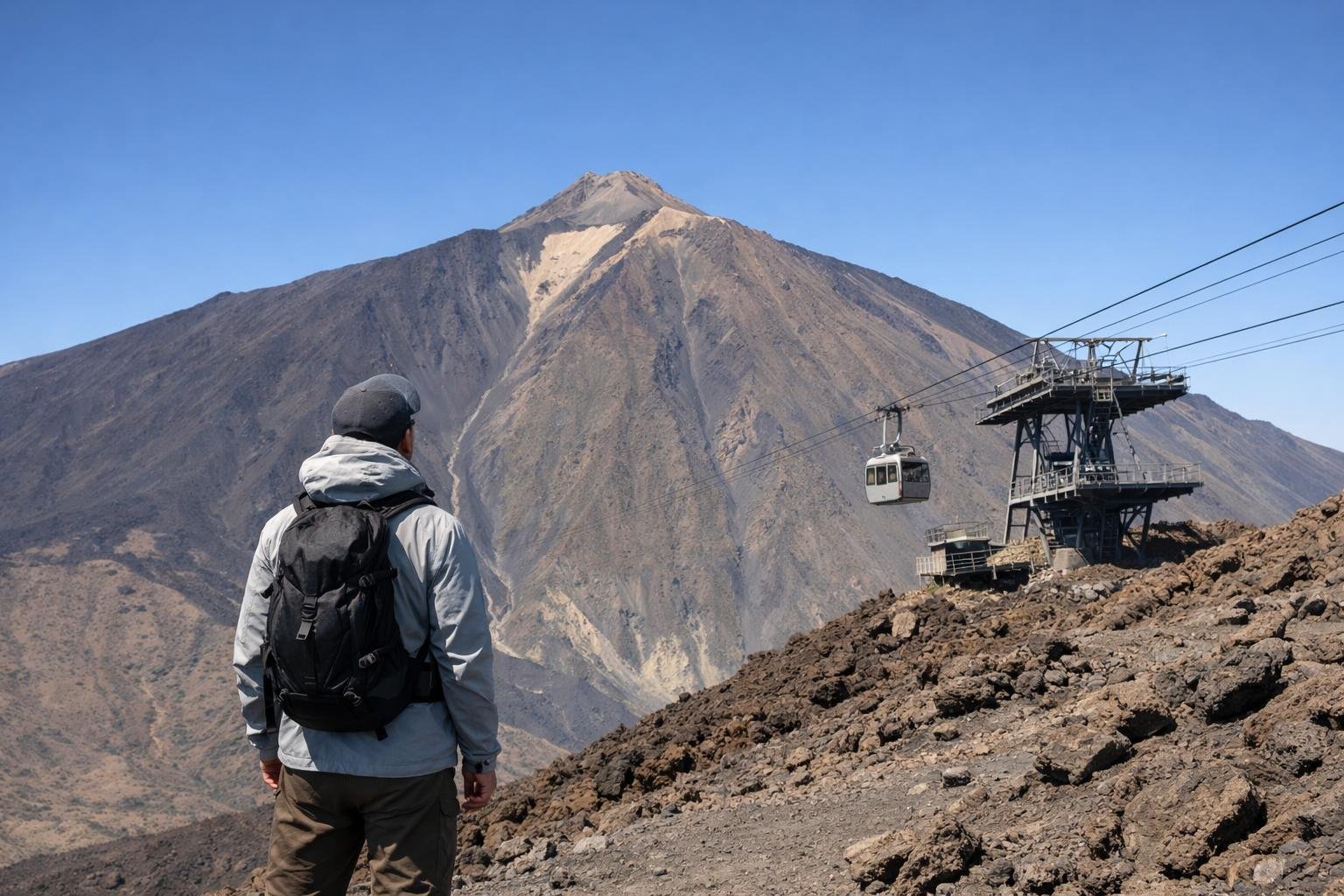 Wanderer blickt auf den Gipfel des Teide auf Teneriffa